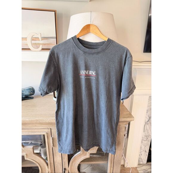 Anine Bing Limited Edition Lili Link Tee in Washed Black Size Medium - Picture 2 of 10
